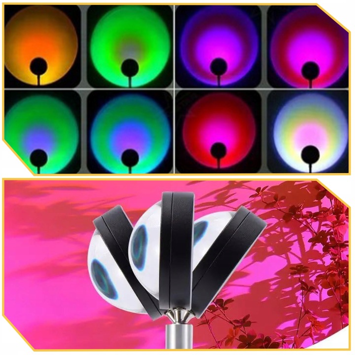 LAMPKA SUNSET LED nocna do sypialni salonu pokoju ZACHÓD SŁOŃCA RGB PREZENT Kolor czarny